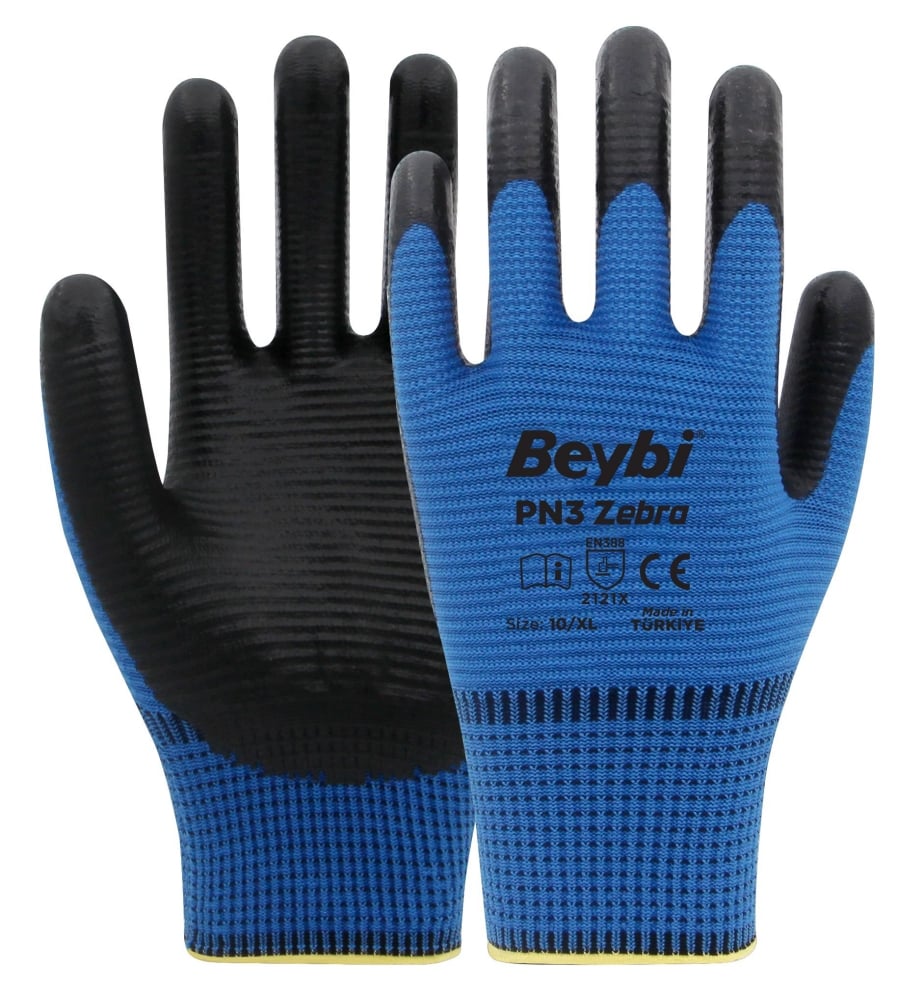BEYBİ PN3 ZEBRA POLYESTER ÖRME NİTRİL ELDİVEN